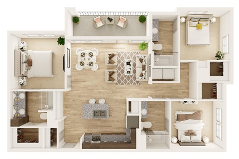 Floor plan for 3 beds, 3 baths, 1324 sqft